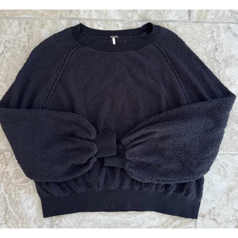 FREE PEOPLE WOMEN'S BLACK‎ LONG SLEEVE TEXTURED FOUND MY FRIEND PULLOVER Size XS